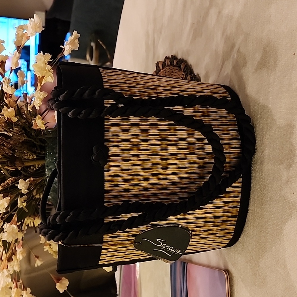 Rattan/satin Bucket/shoulder bag